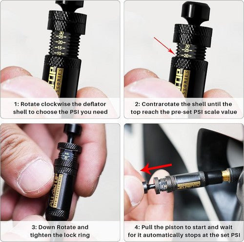 Adjustable Auto-Stop Tire Deflator Valve Kit 10-30 PSI 4PCS Screw-on for Offroad — photo 3