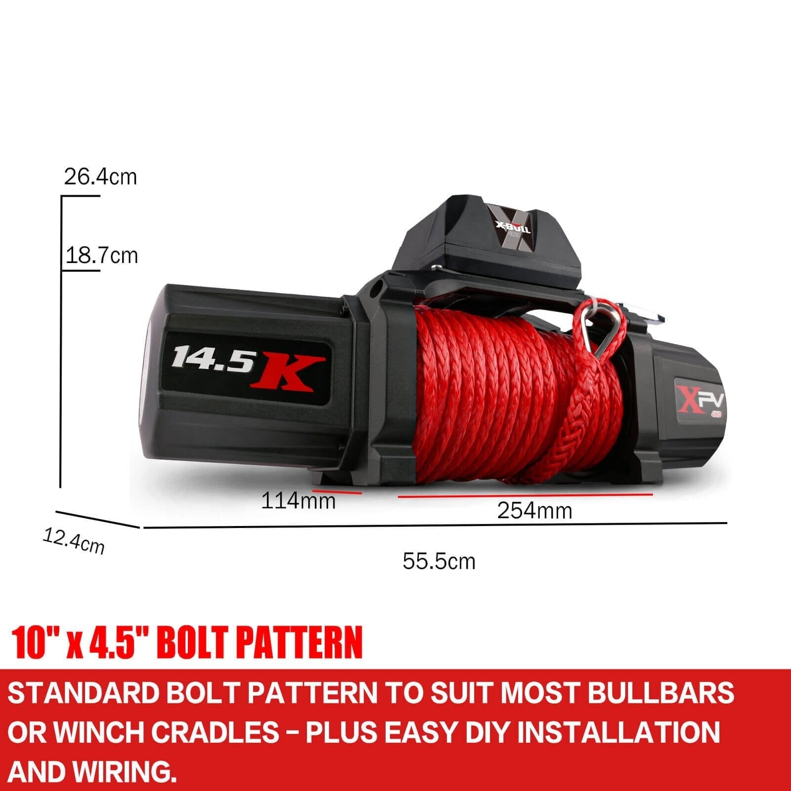 X-BULL 14,500LBS 12V Electric Winch with Synthetic Rope + 2 Pairs Gen2.0 Recovery Tracks – Red — photo 6