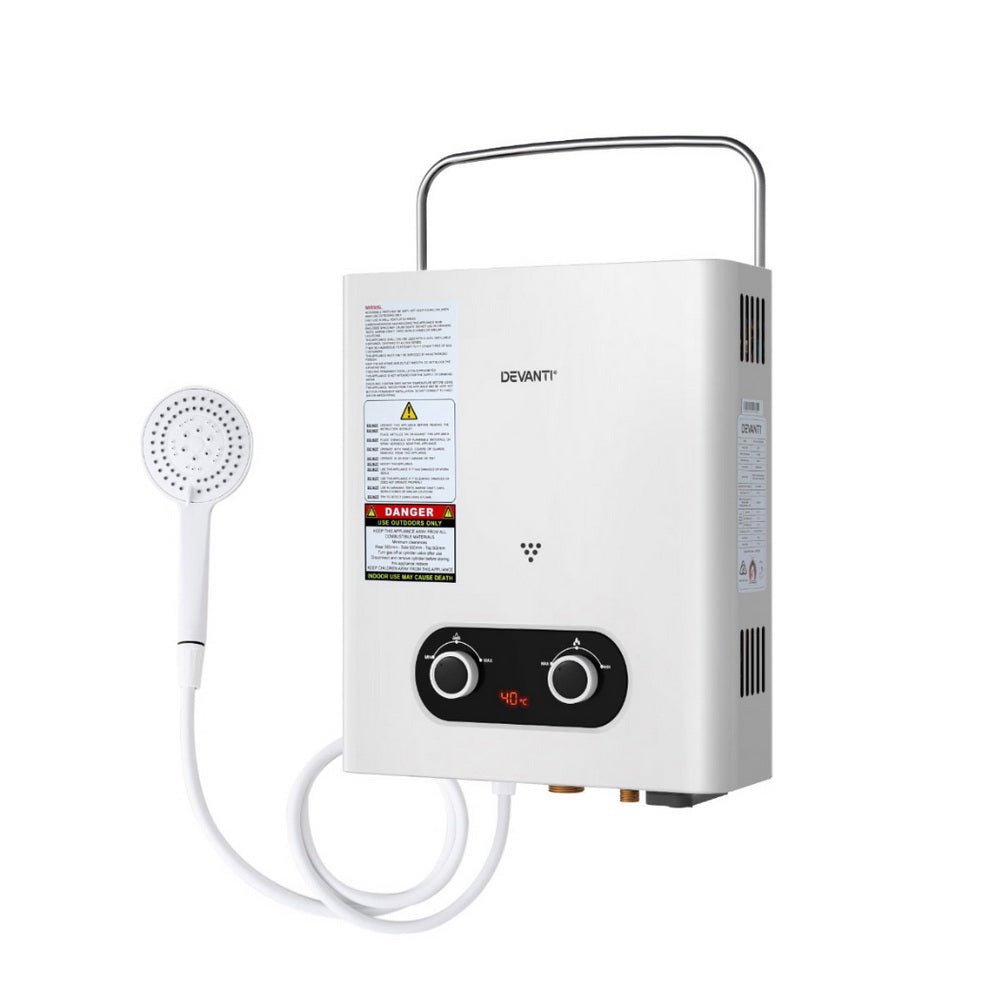 Devanti Portable Gas Water Heater – Outdoor Camping Shower (White)