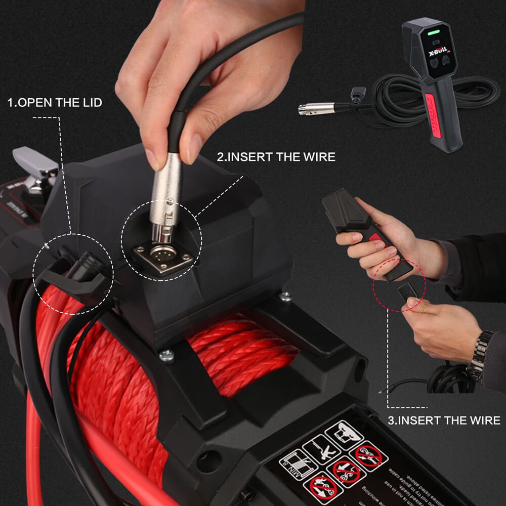X-BULL 14,500LBS 12V Electric Winch with Synthetic Rope + 2 Pairs Gen2.0 Recovery Tracks – Red — photo 8