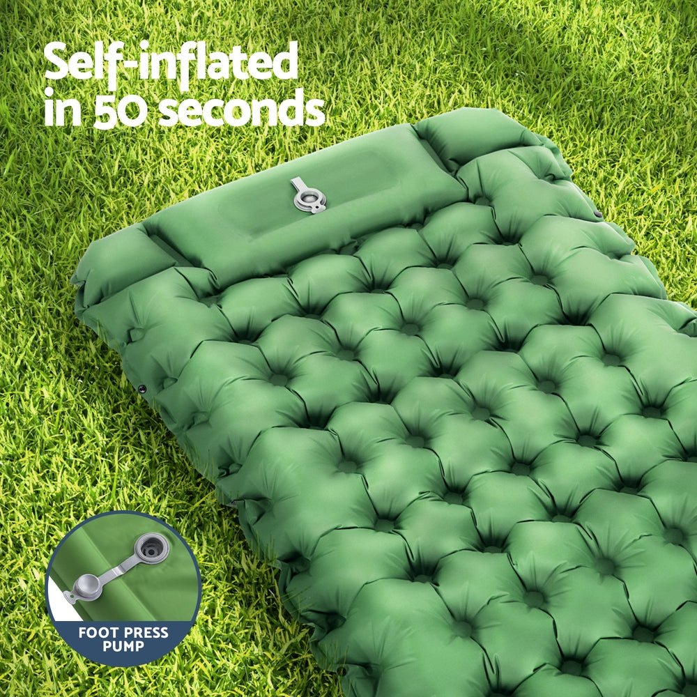 Weisshorn Self-Inflating Camping Mattress – Single Sleeping Mat with Pillow | 9cm Thick Air Bed Pad | Green — photo 4