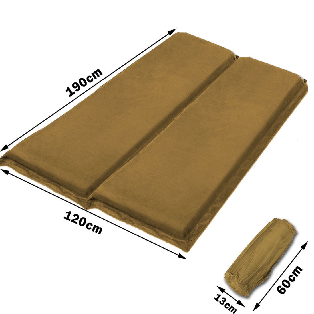 Double Self-Inflating Suede Camping Mattress – 8cm Thick Air Bed – Joinable & Portable – Beige — photo 6