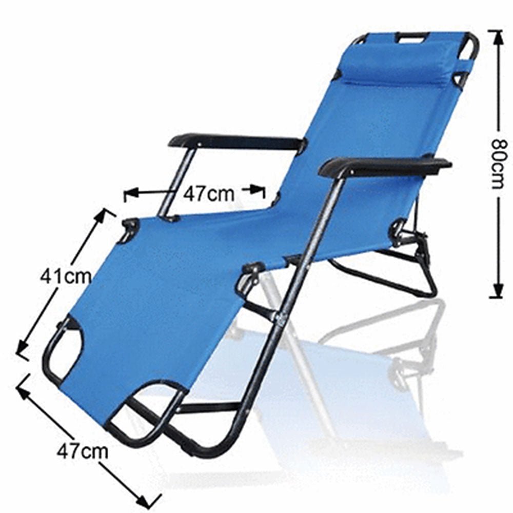 Reclining Sun Lounge Beach Chair – Folding Outdoor Deck Chair with Armrests & Padded Headrest – Blue — photo 7