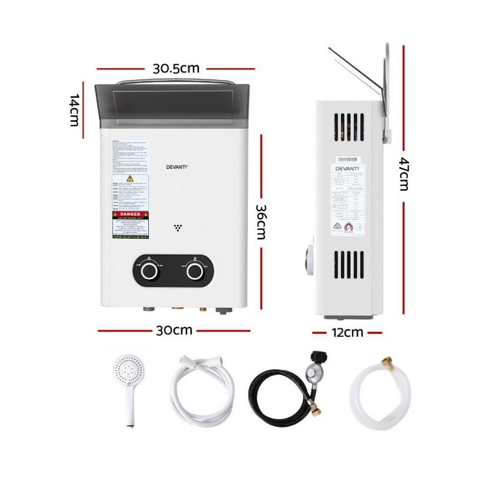 Devanti Portable Gas Water Heater – Outdoor Camping Shower (White) — photo 2