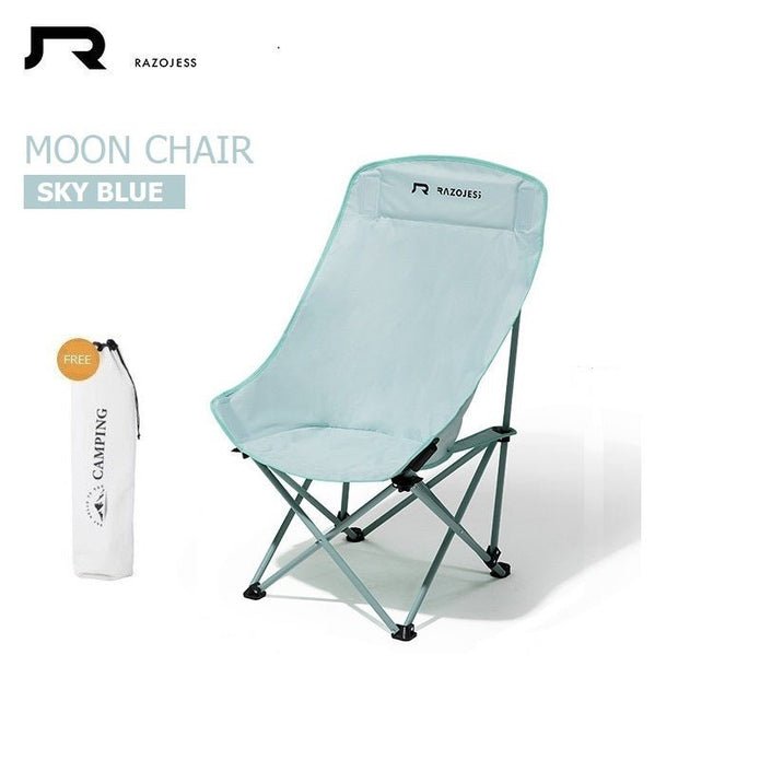 RAZOJESS Enlarged Moon Chair – Sky Blue | Premium Outdoor Camping Chair with High Back Support