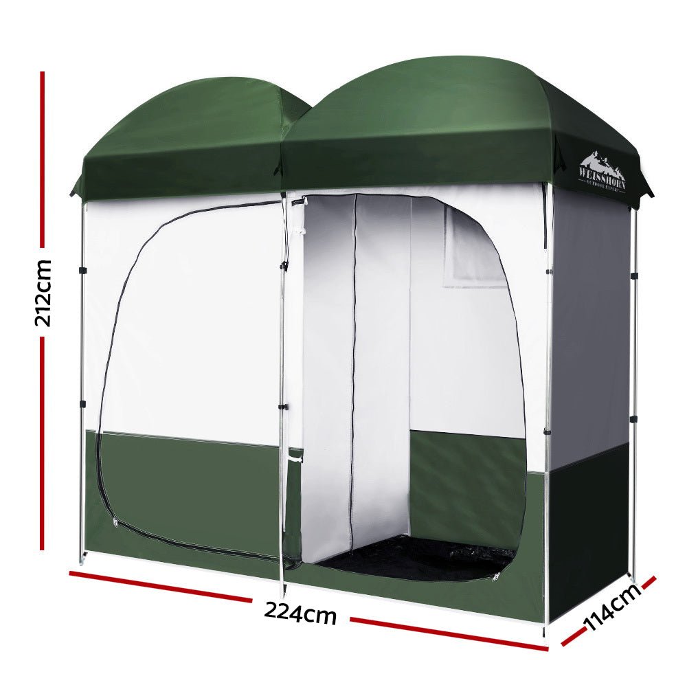 Weisshorn Double Camping Shower Toilet Tent – Portable Outdoor Change Room (Green) — photo 2