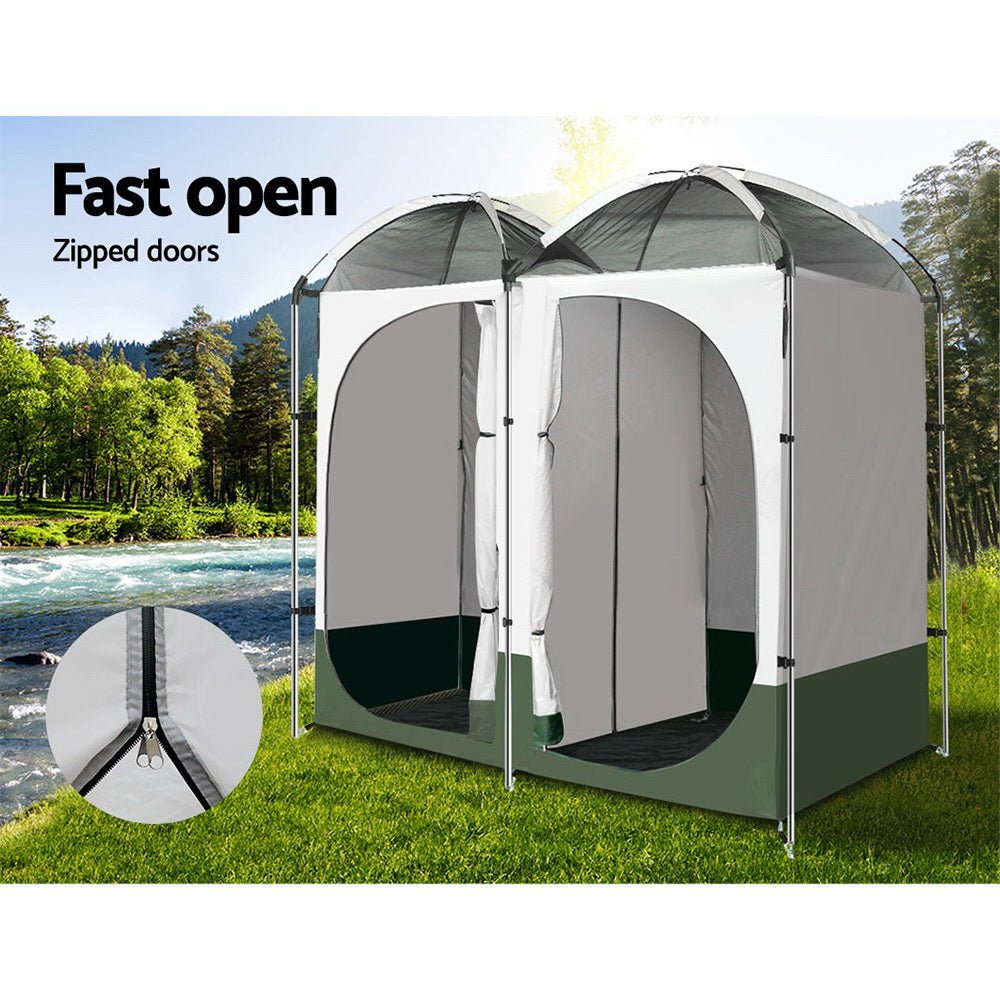 Weisshorn Double Camping Shower Toilet Tent – Portable Outdoor Change Room (Green) — photo 5