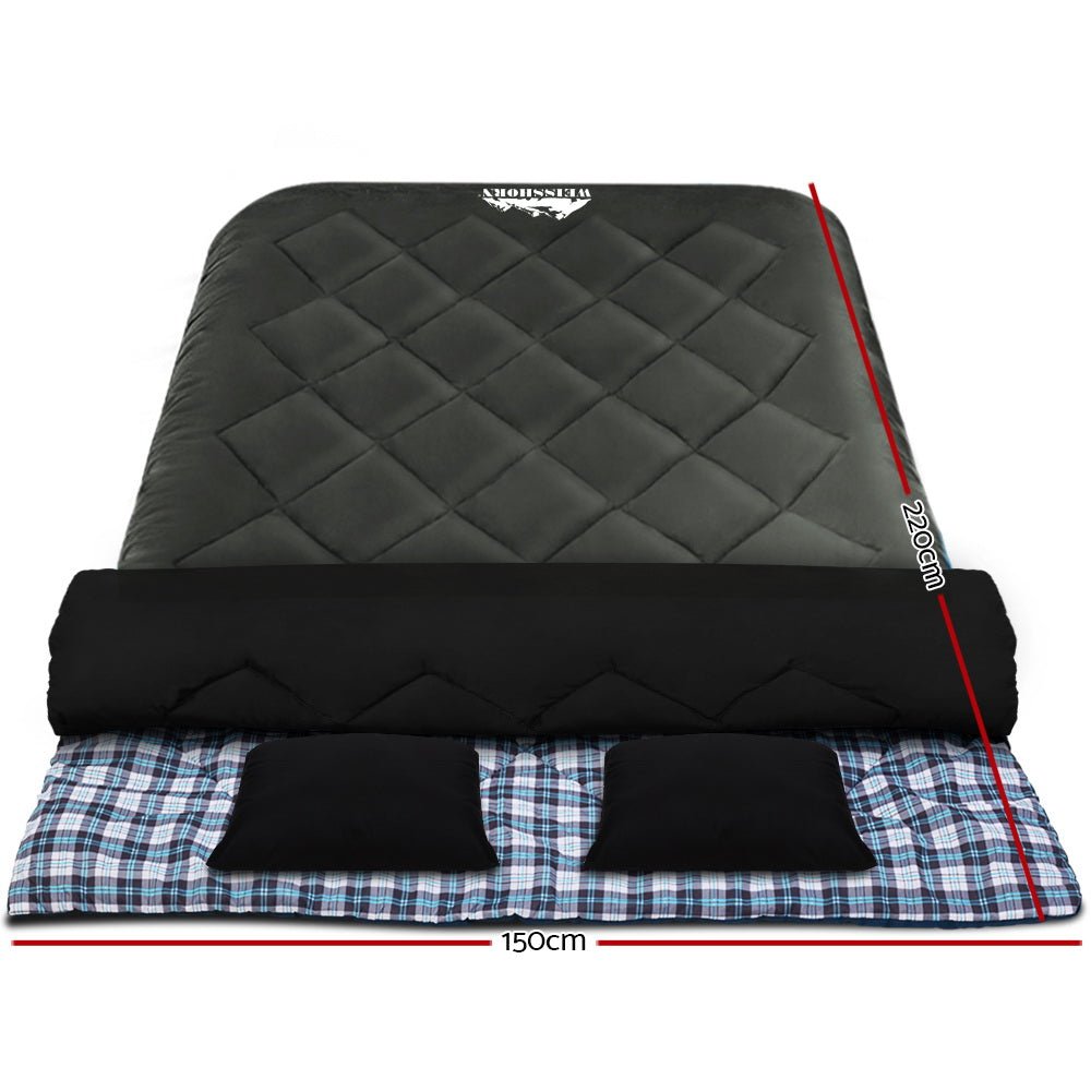 Weisshorn Double Sleeping Bag -10°C | 2-in-1 Camping Comfort with Pillows - Grey — photo 2
