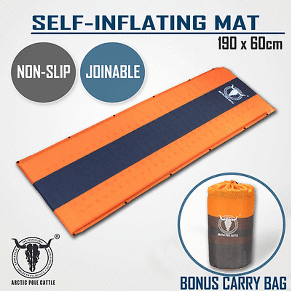 Self-Inflating Camping Mattress – 2.5cm Thick Single Sleeping – Camping, Hiking & Joinable – Orange/Grey — photo 2