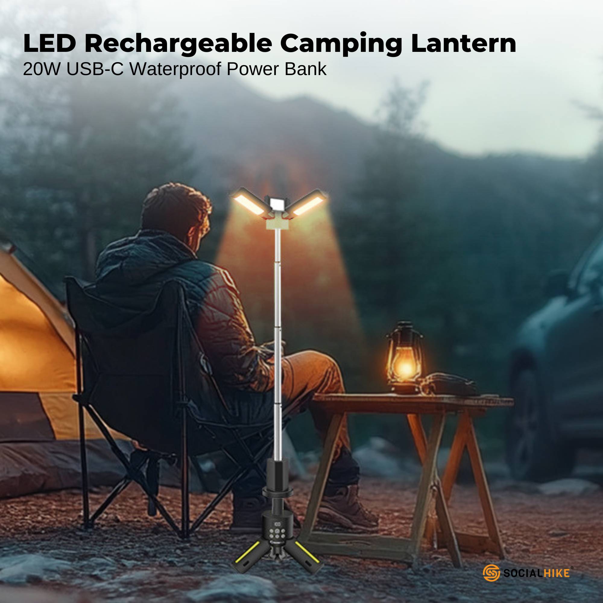 Social Hike Rechargeable Telescopic Camping Light – 20W LED Lantern & Power Bank — photo 2