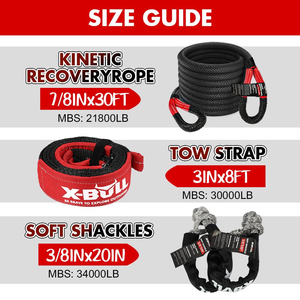 X-BULL 6-Piece 4X4 Off-Road Recovery Kit – Kinetic Rope, Snatch Strap & Winch Damper — photo 6