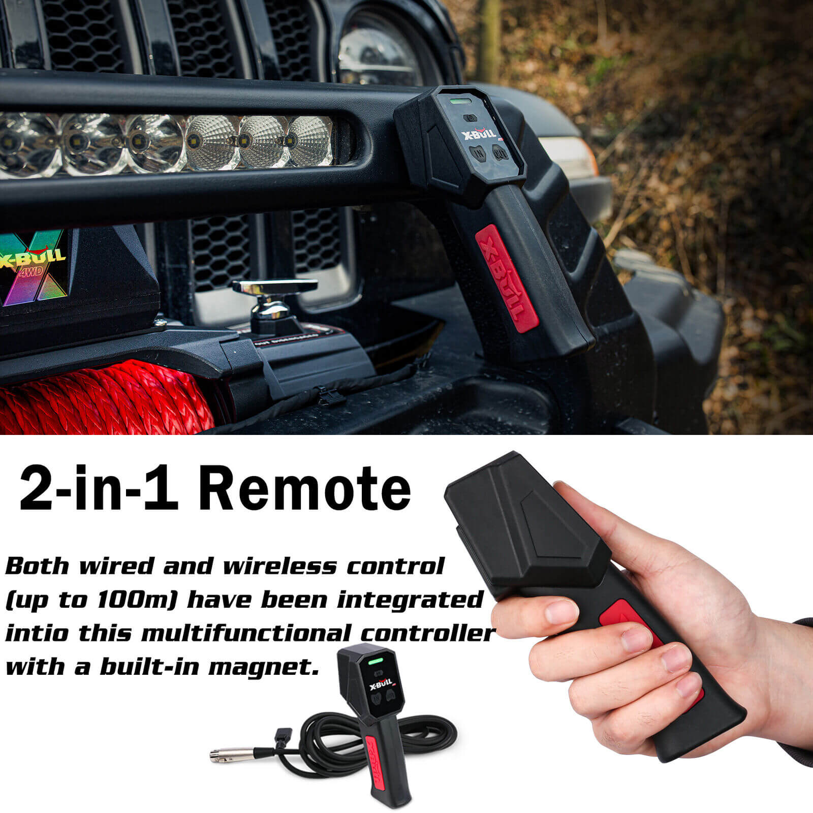 X-BULL 14,500LBS 12V Electric Winch with Synthetic Rope + 2 Pairs Gen2.0 Recovery Tracks – Red — photo 9