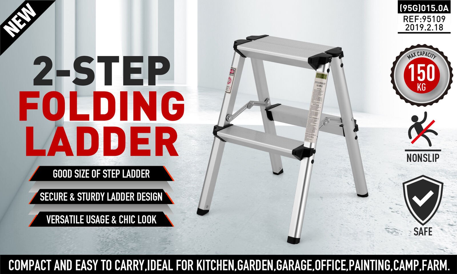 HORUSDY 2-Step Folding Ladder – Lightweight, Compact & Built for Camping and Caravan Life — photo 2