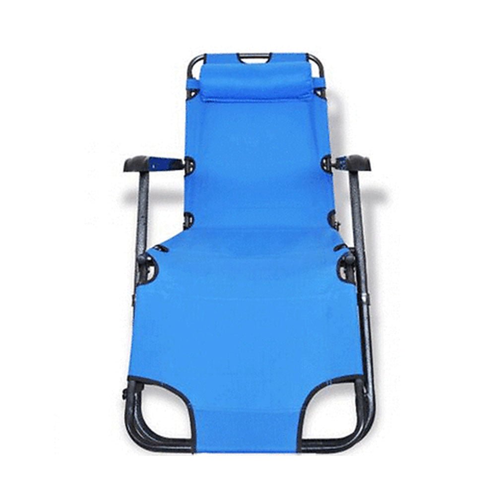 Reclining Sun Lounge Beach Chair – Folding Outdoor Deck Chair with Armrests & Padded Headrest – Blue — photo 2