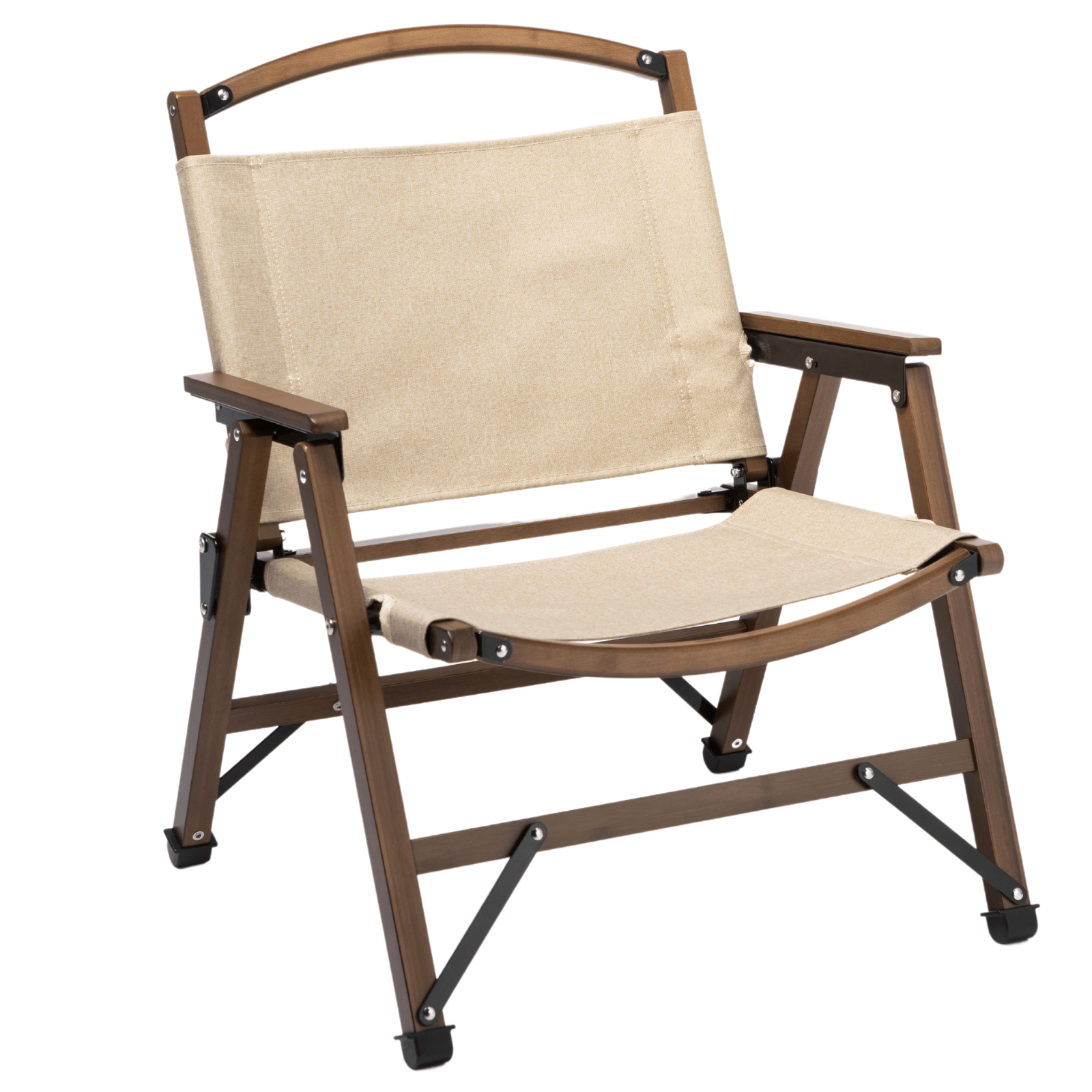 Bamboo Canvas Foldable Outdoor Camping Chair – Khaki/Beige | Stylish & Portable Travel Seating