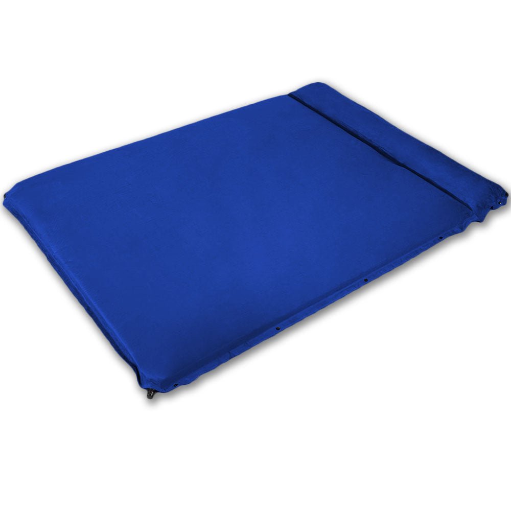 Double Self-Inflating Suede Camping Mattress – 3cm Thick Camping Air Bed – Blue