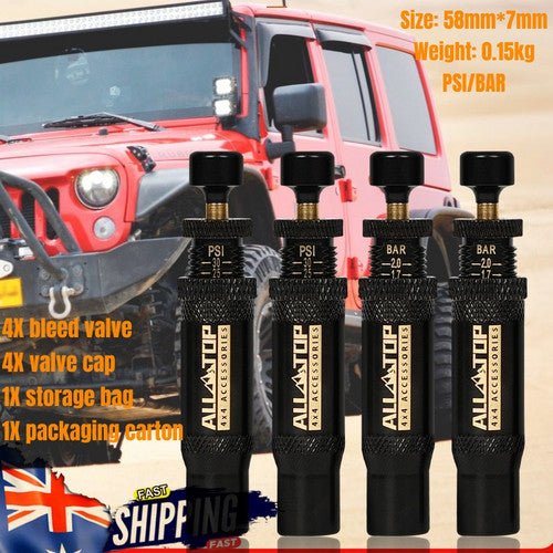 Adjustable Auto-Stop Tire Deflator Valve Kit 10-30 PSI 4PCS Screw-on for Offroad — photo 2