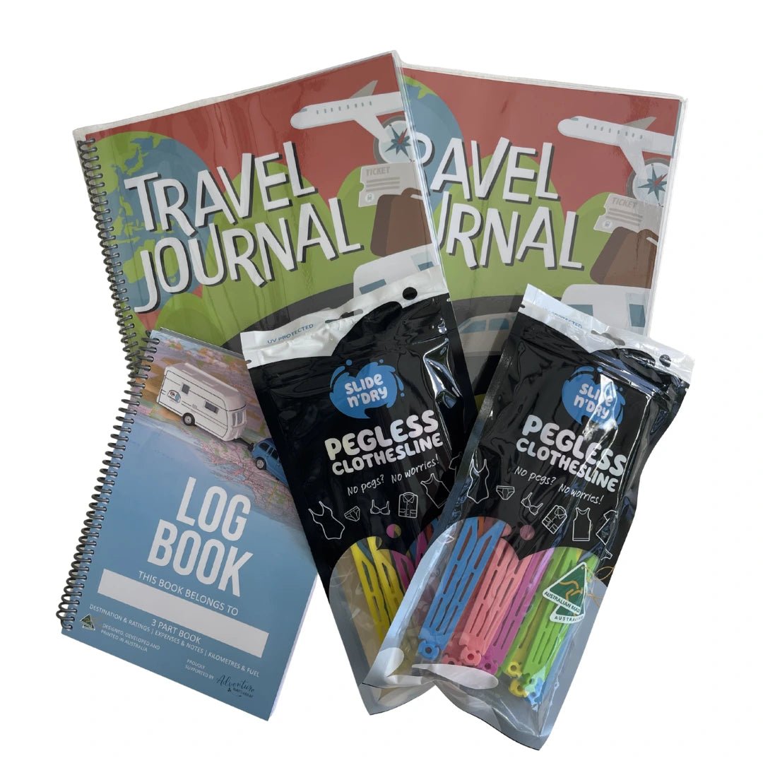 Family Pack – Caravan Log Book, Kids Travel Journals & Pegless Clotheslines