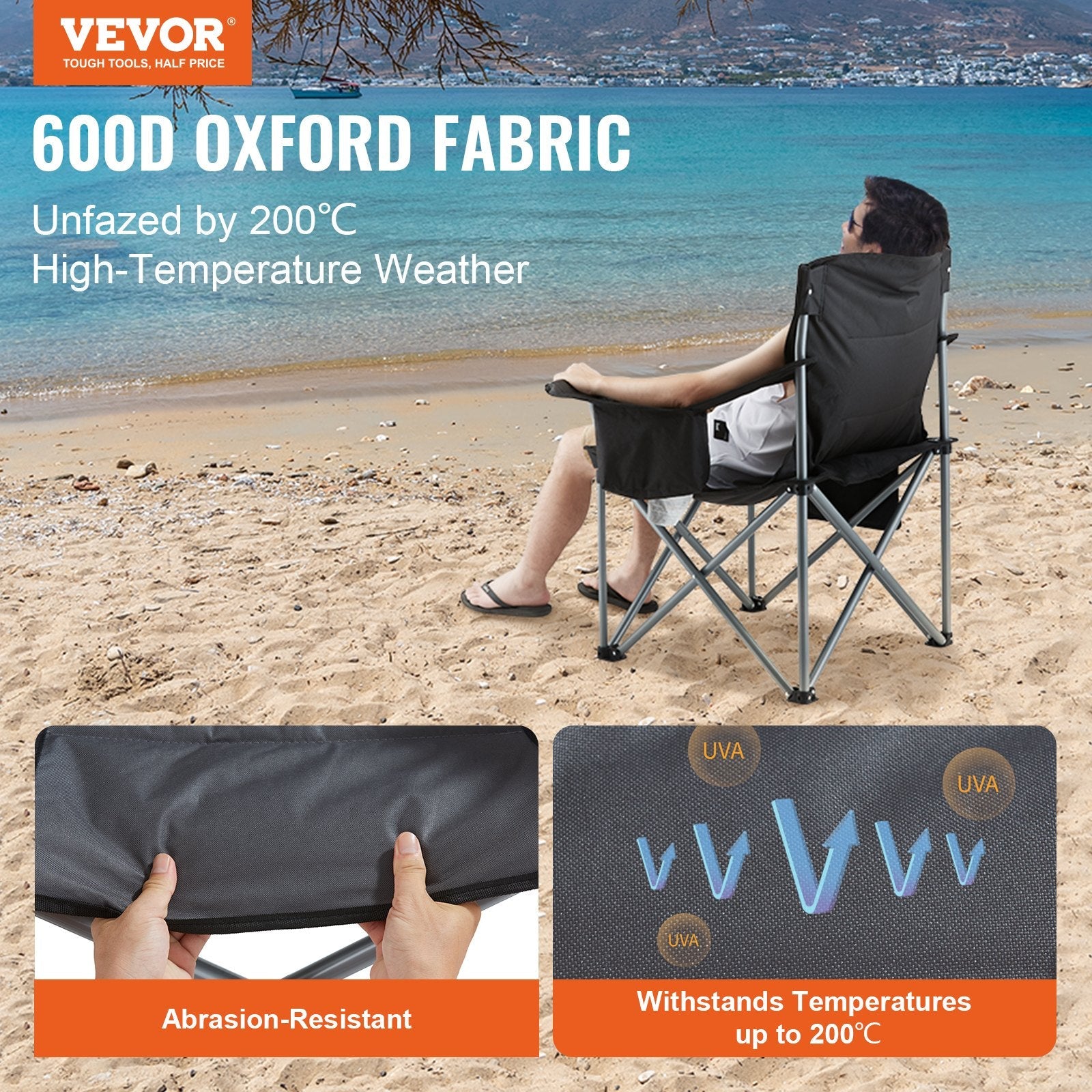 VEVOR Camping Chair – Folding, Heavy-Duty, Quad Design with Cooler Bag & Cup Holder — photo 2