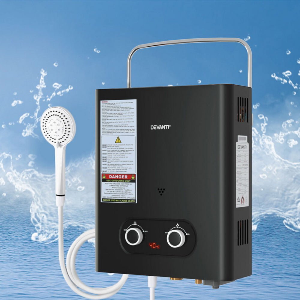 Devanti Portable Gas Water Heater – Outdoor Camping Shower (Black) — photo 7
