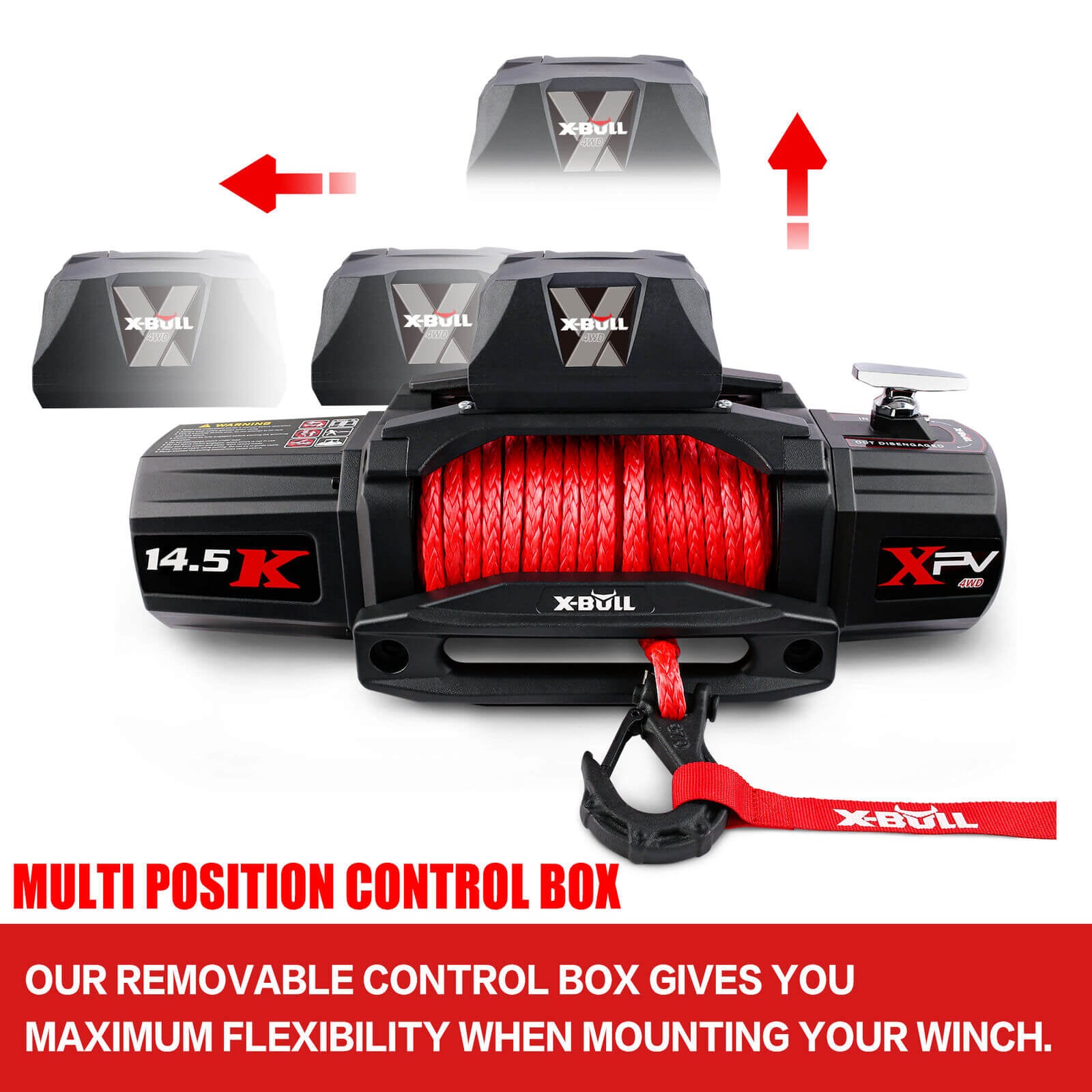 X-BULL 14,500LBS 12V Electric Winch with Synthetic Rope + 2 Pairs Gen2.0 Recovery Tracks – Red — photo 5