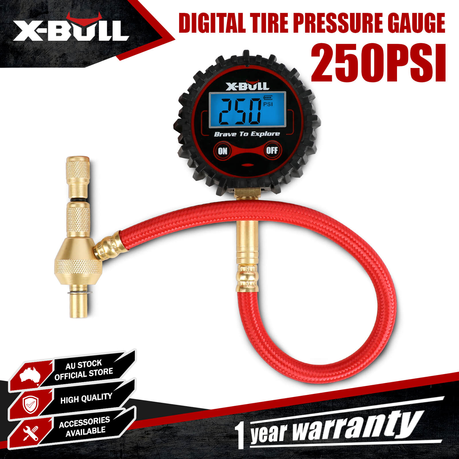 X-BULL Tyre Deflator with Digital Pressure Gauge – 250PSI LED Display | For Car, Motorcycle, and 4WD