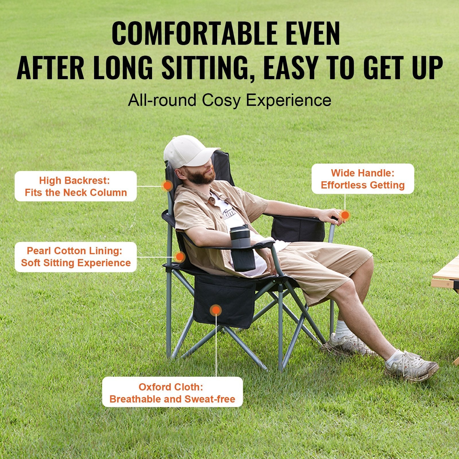 VEVOR Camping Chair – Folding, Heavy-Duty, Quad Design with Cooler Bag & Cup Holder — photo 4