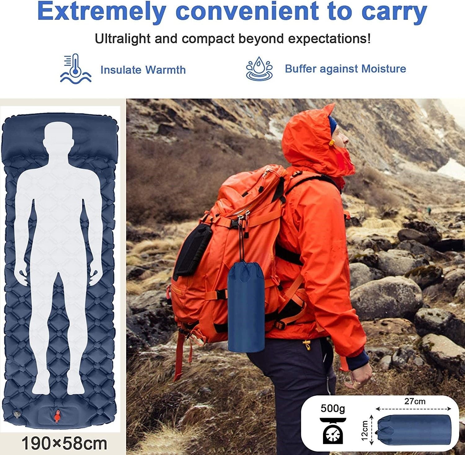 Ultralight Inflatable Camping Sleeping Pad with Built-in Pillow – 6cm Thick Compact, Durable & Foot Pump Operated — photo 6