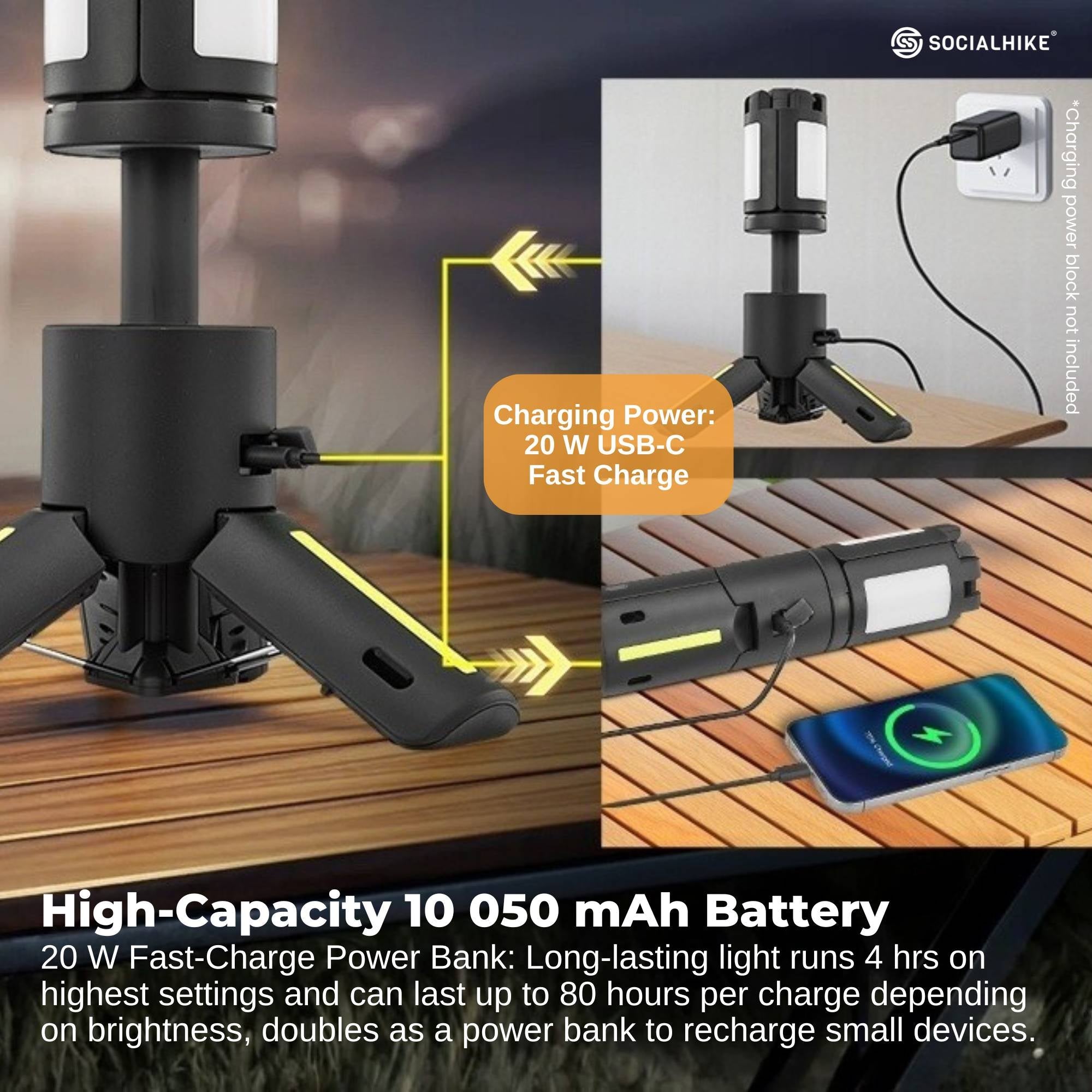 Social Hike Rechargeable Telescopic Camping Light – 20W LED Lantern & Power Bank — photo 6