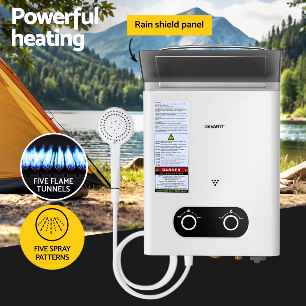 Devanti Portable Gas Water Heater – Outdoor Camping Shower (White) — photo 4