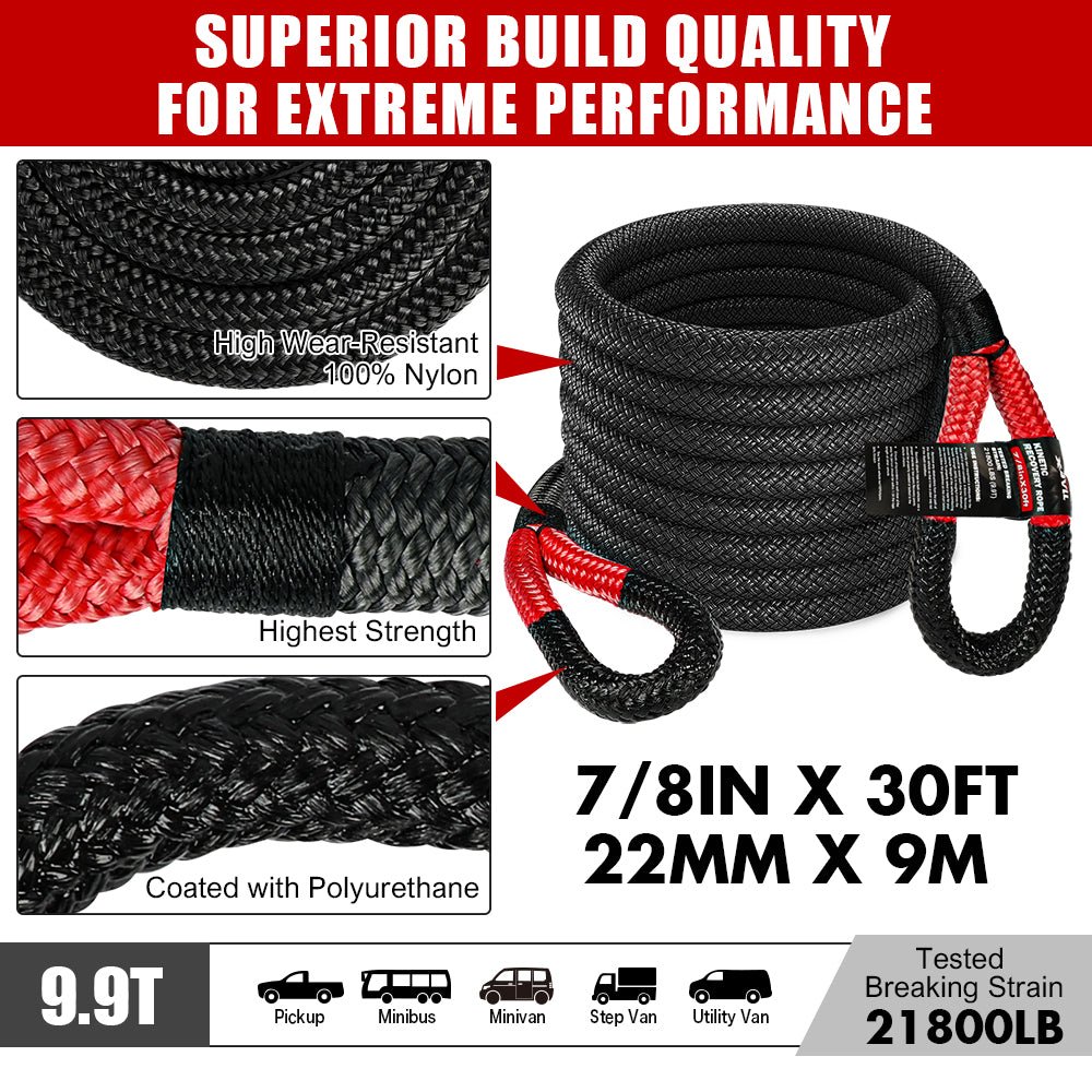 X-BULL 6-Piece 4X4 Off-Road Recovery Kit – Kinetic Rope, Snatch Strap & Winch Damper — photo 4