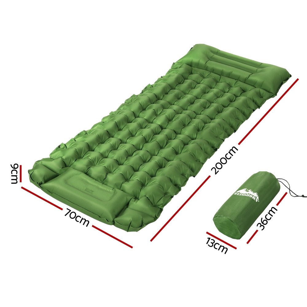 Weisshorn Self-Inflating Camping Mattress – Single Sleeping Mat with Pillow | 9cm Thick Air Bed Pad | Green — photo 2