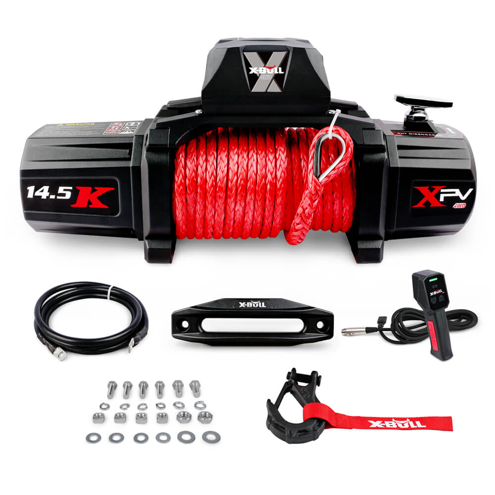 X-BULL 14,500LBS 12V Electric Winch with Synthetic Rope + 2 Pairs Gen2.0 Recovery Tracks – Red — photo 4
