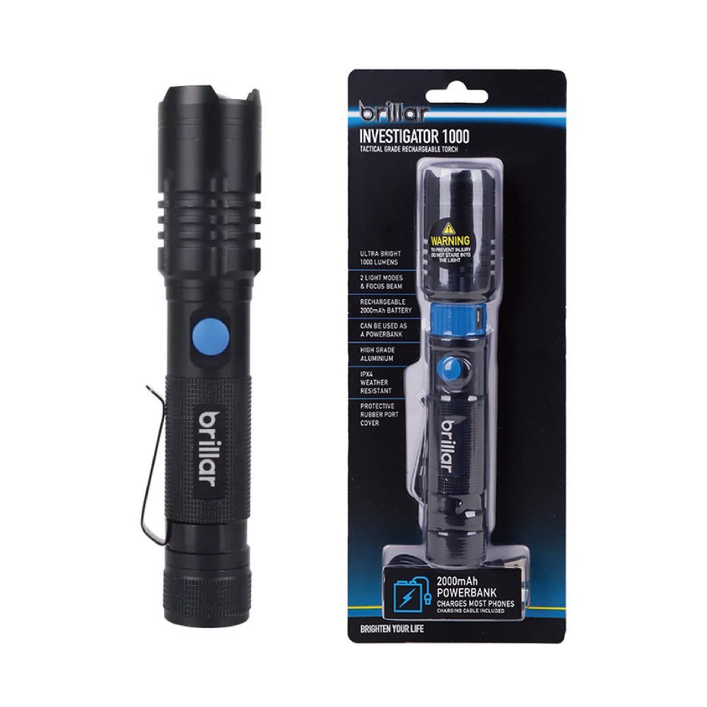 Brillar Investigator 1000 Lumen Rechargeable USB Flashlight – Rugged, Reliable, Ready for Anything