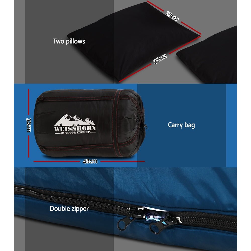 Weisshorn Double Sleeping Bag -10°C | 2-in-1 Camping Comfort with Pillows - Blue — photo 6