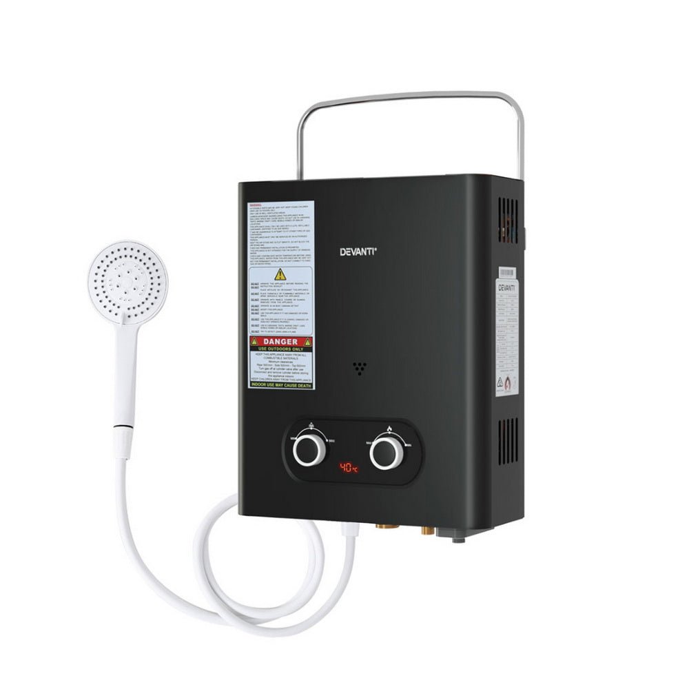 Devanti Portable Gas Water Heater – Outdoor Camping Shower (Black)