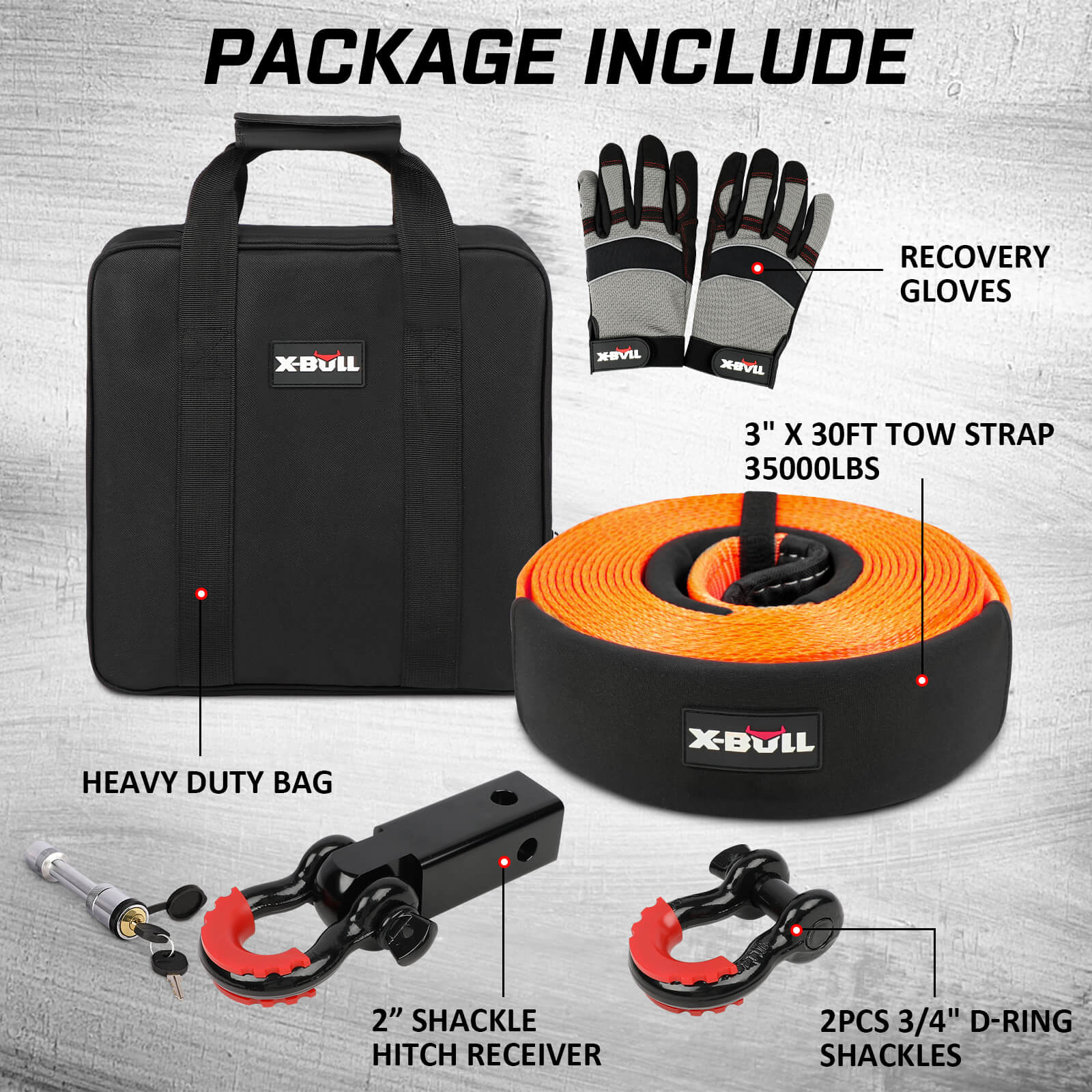 X-BULL 4WD Recovery Kit with Snatch Strap, Hitch Receiver and Bow Shackles — photo 6