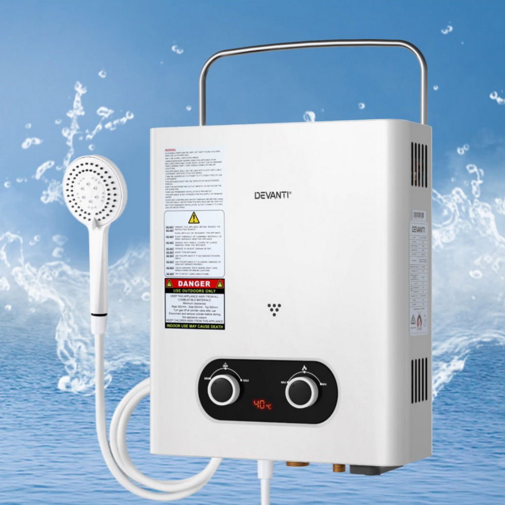 Devanti Portable Gas Water Heater – Outdoor Camping Shower (White) — photo 7