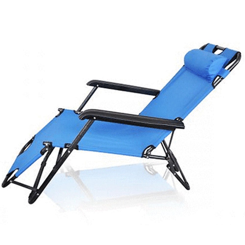 Reclining Sun Lounge Beach Chair – Folding Outdoor Deck Chair with Armrests & Padded Headrest – Blue — photo 8
