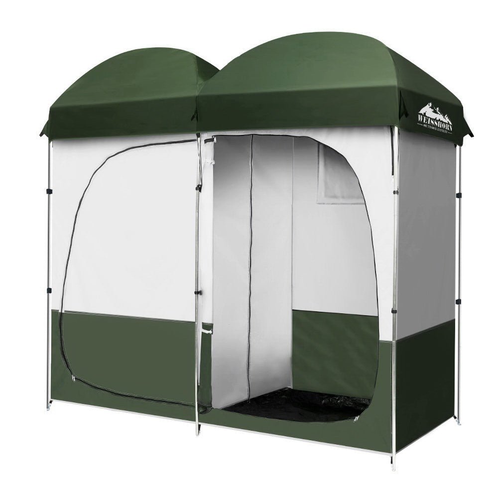 Weisshorn Double Camping Shower Toilet Tent – Portable Outdoor Change Room (Green)