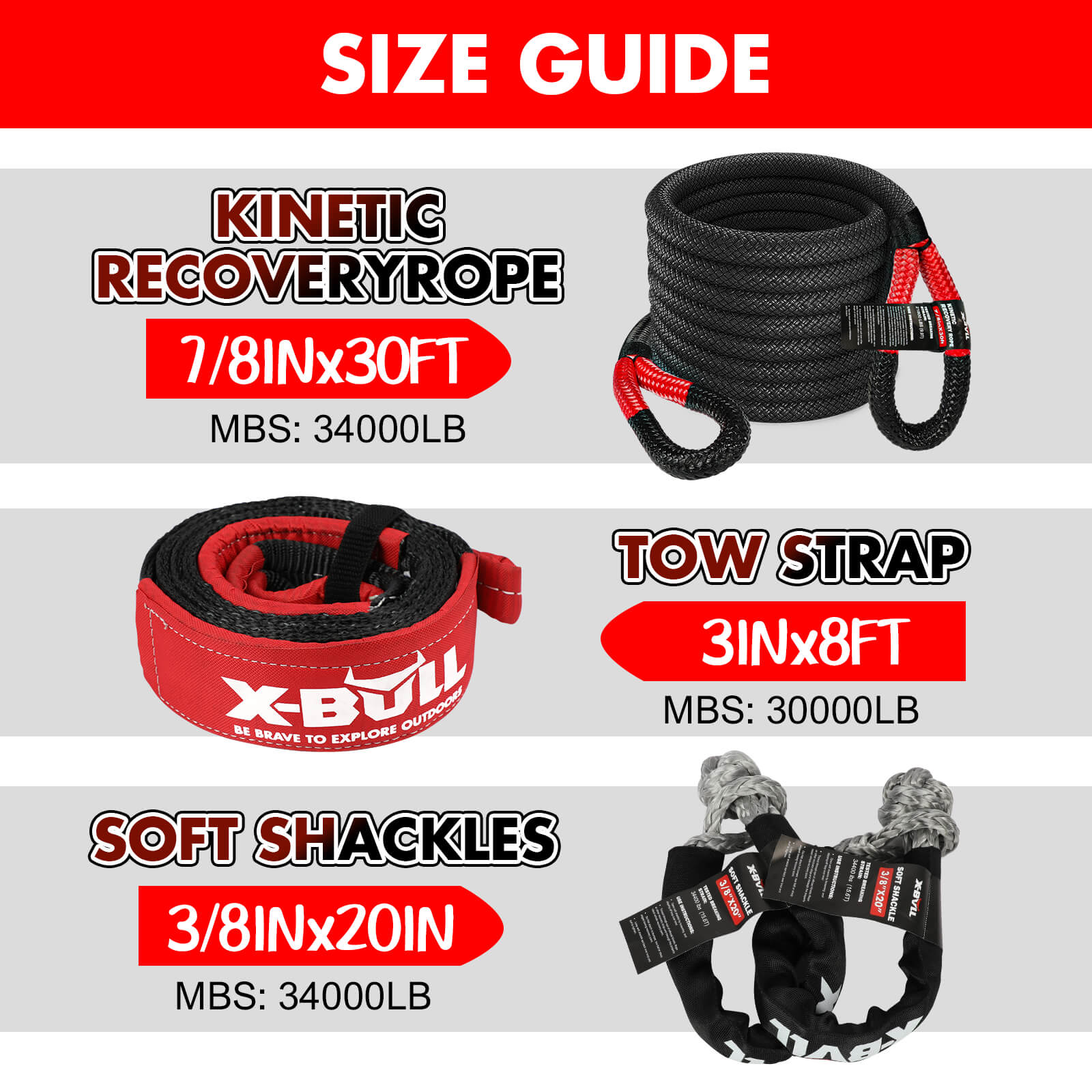 X-BULL Recovery Kit with Kinetic Recovery Rope & 5T Hitch Receiver — photo 2