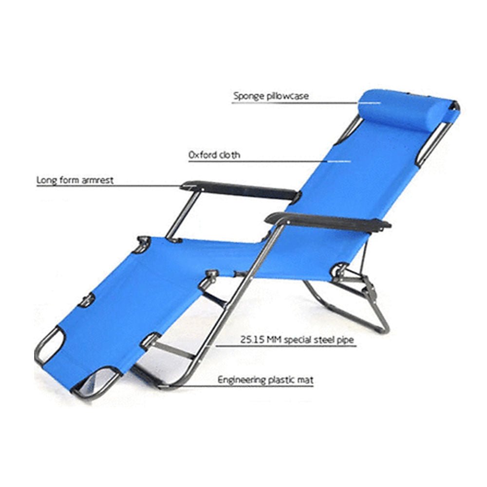 Reclining Sun Lounge Beach Chair – Folding Outdoor Deck Chair with Armrests & Padded Headrest – Blue — photo 5