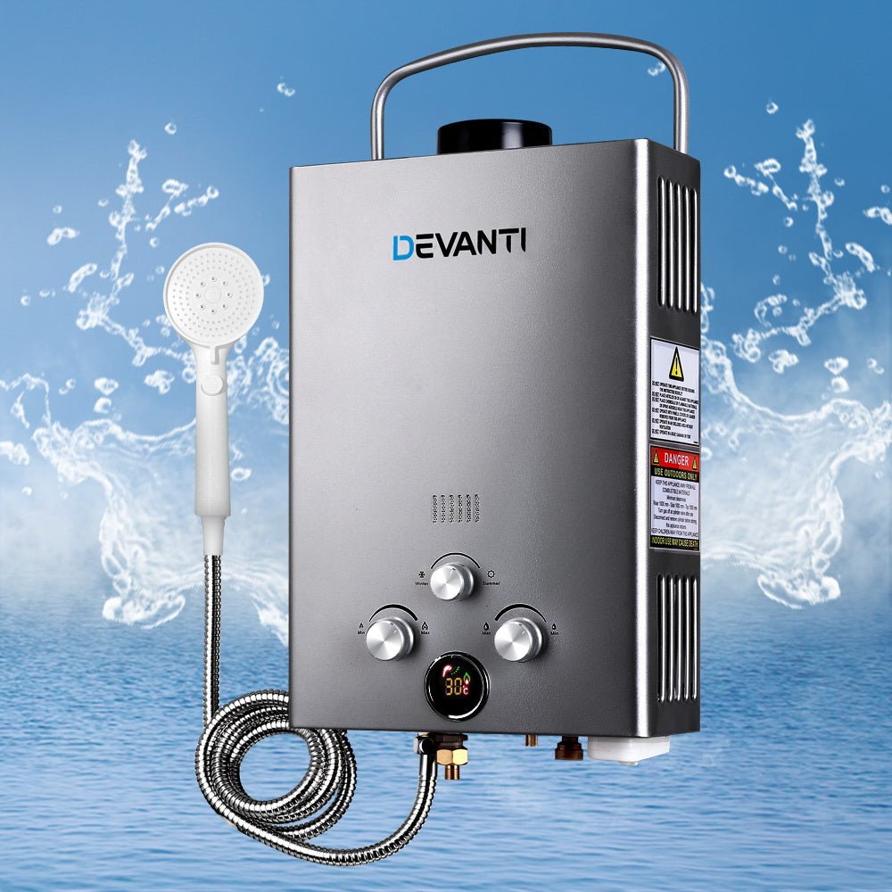 Devanti Portable Gas Water Heater – 8L/Min LPG Outdoor Hot Water Shower System (Grey) — photo 8