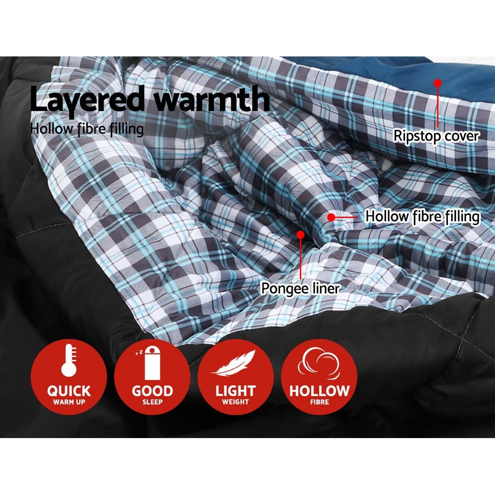 Weisshorn Double Sleeping Bag -10°C | 2-in-1 Camping Comfort with Pillows - Blue — photo 4