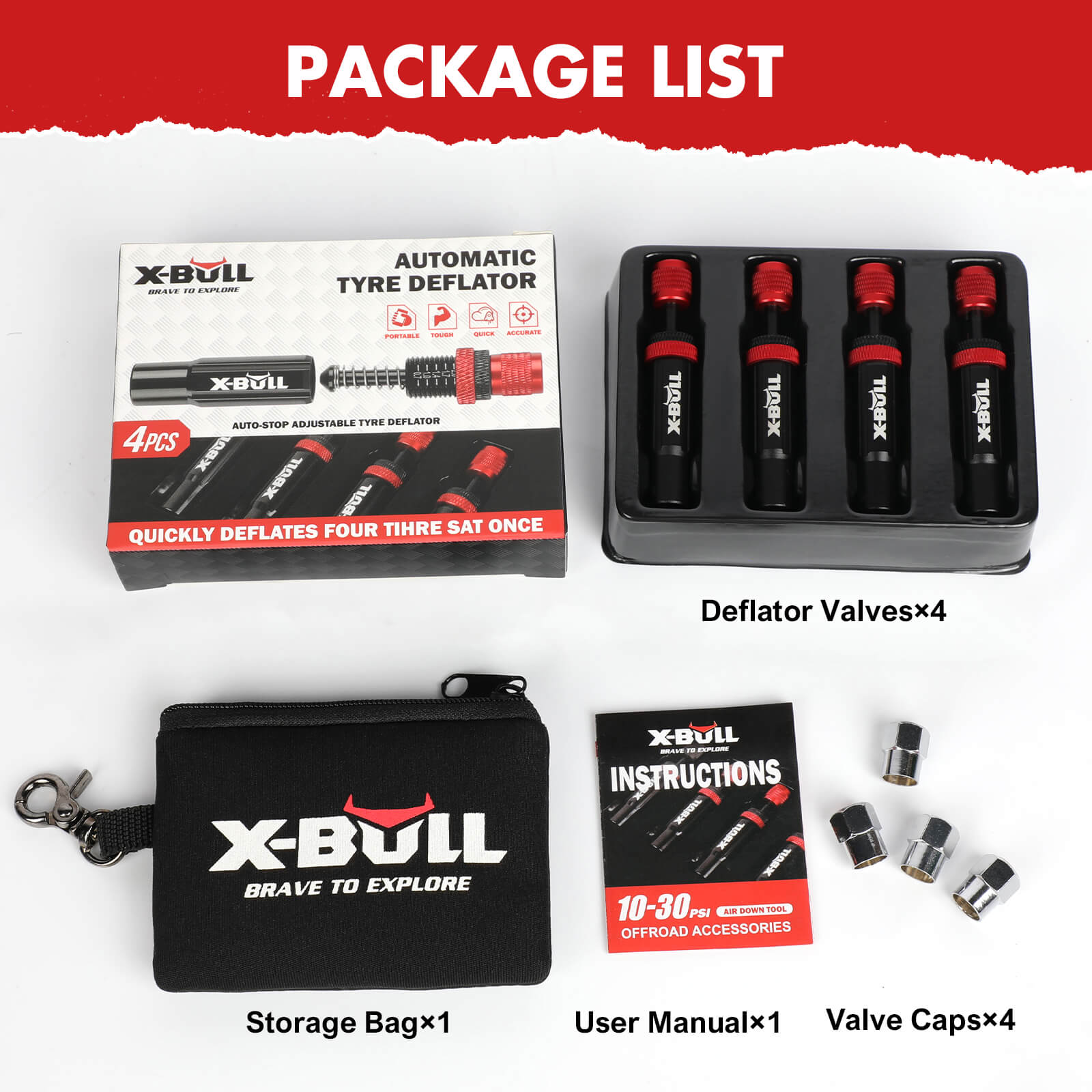 X-BULL 4PCS Tyre Deflators | Rapid Air Down Kit for Off-Roading Adventures — photo 3
