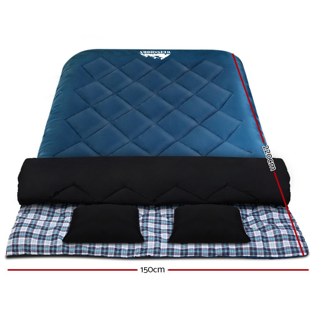 Weisshorn Double Sleeping Bag -10°C | 2-in-1 Camping Comfort with Pillows - Blue — photo 2