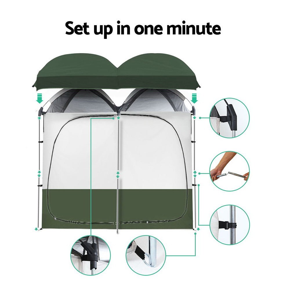 Weisshorn Double Camping Shower Toilet Tent – Portable Outdoor Change Room (Green) — photo 4