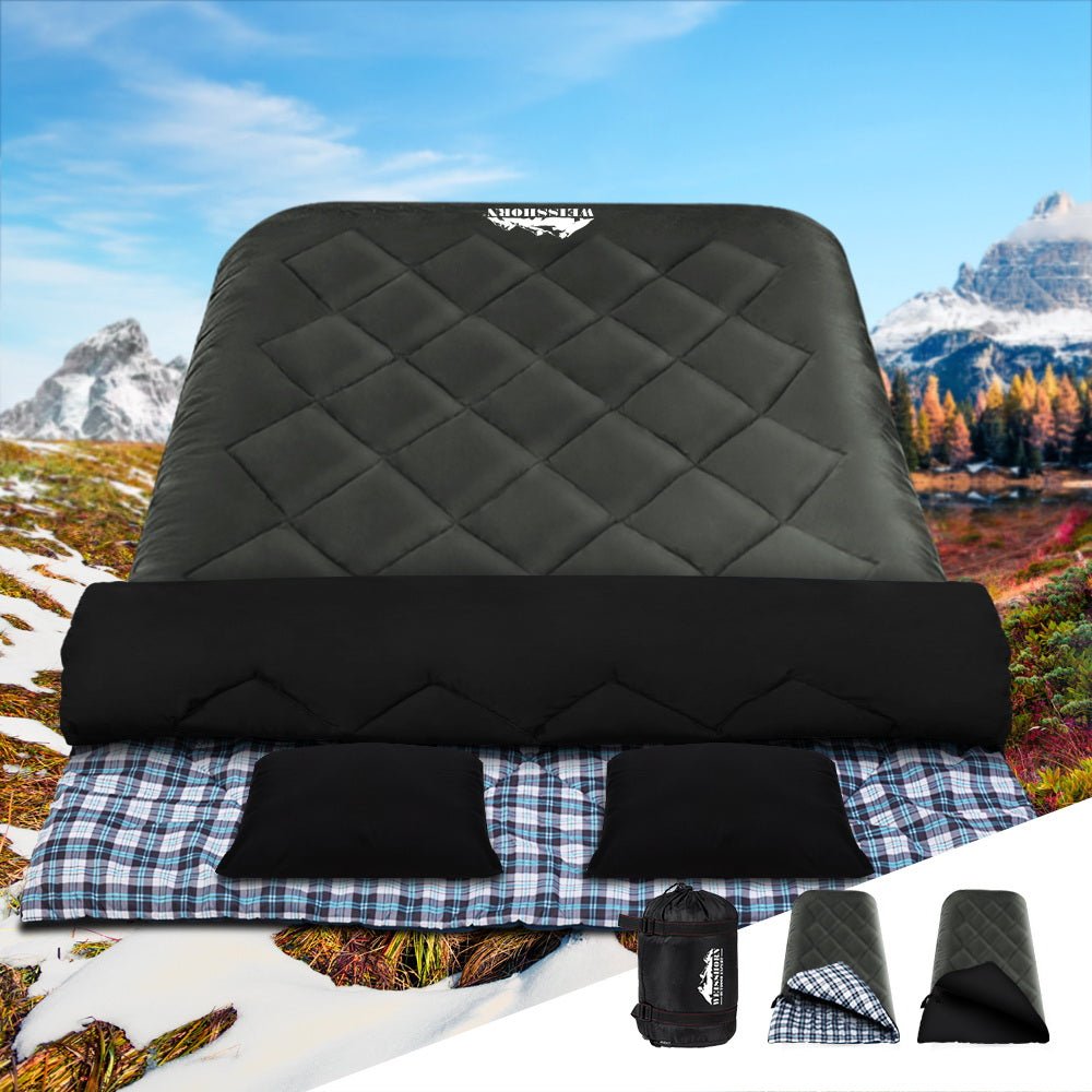 Weisshorn Double Sleeping Bag -10°C | 2-in-1 Camping Comfort with Pillows - Grey — photo 7