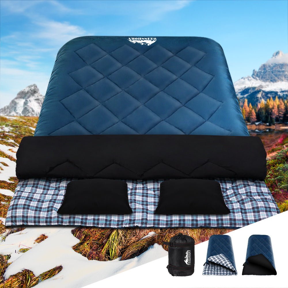 Weisshorn Double Sleeping Bag -10°C | 2-in-1 Camping Comfort with Pillows - Blue — photo 7