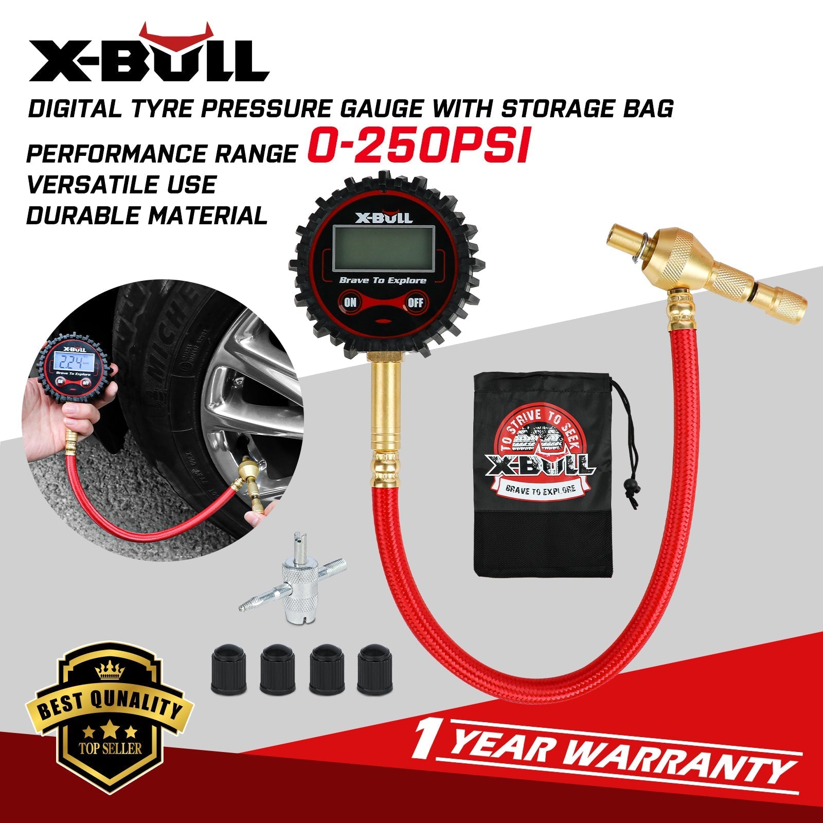 X-BULL Tyre Deflator with Digital Pressure Gauge – 250PSI LED Display | For Car, Motorcycle, and 4WD — photo 7